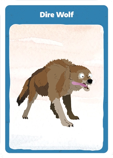 Playing card with cartoon illustration of a large wolf.
